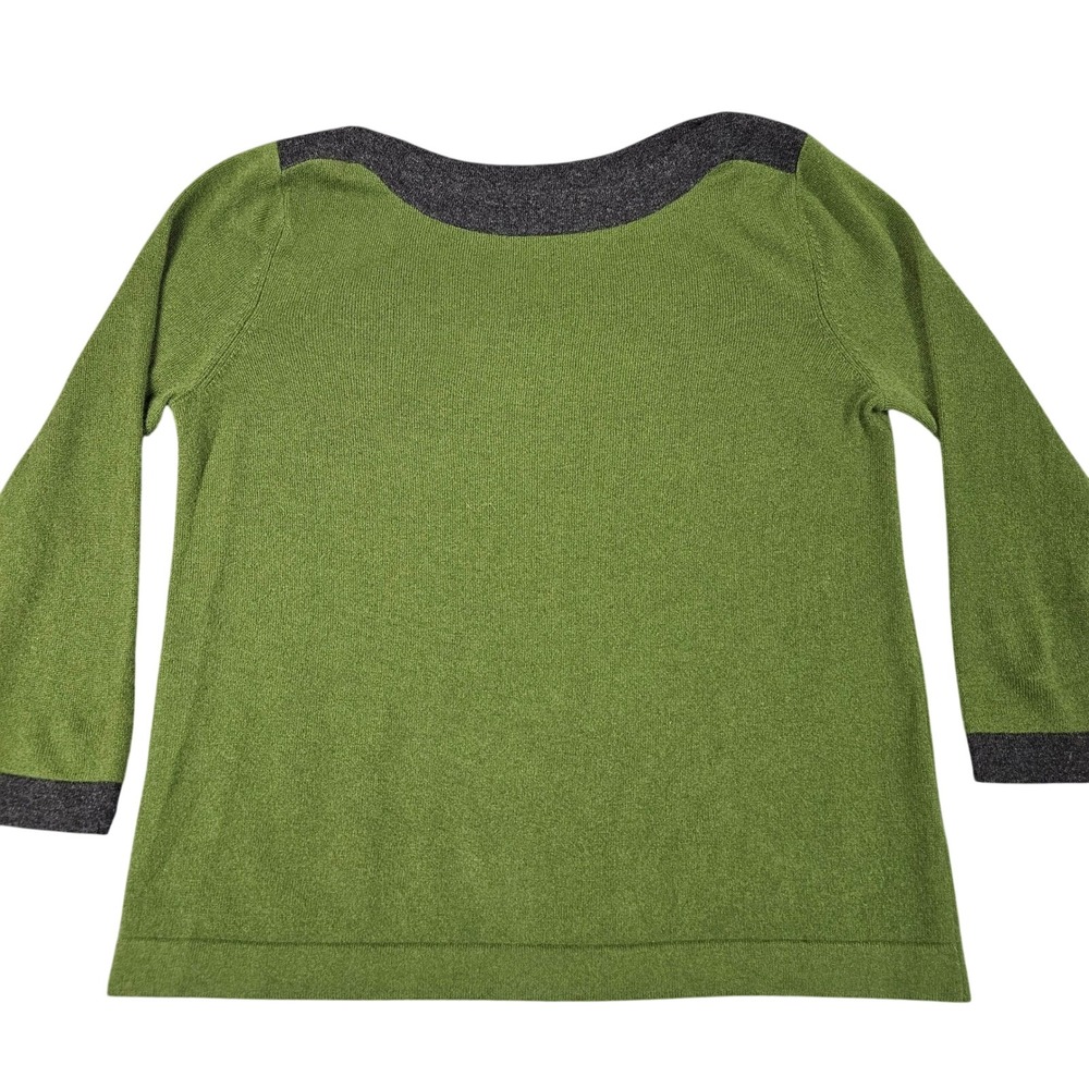 In Cashmere Sweater Womens Medium Green Gray 100% Cashmere Boat Neck Knit Top